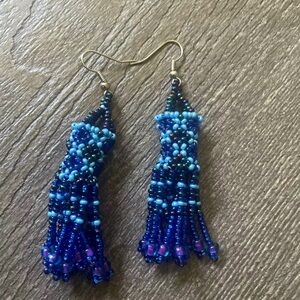 Zulu Glass Bead  Drop Dangle Earrings Blue